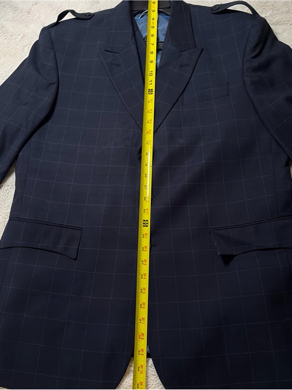 Stacy Adams men's navy blue windowpane plaid suit jacket/blazer, 42R